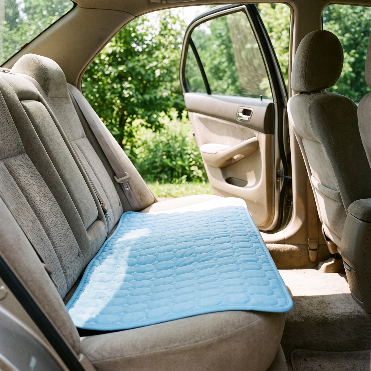 Cooling mat across a car back seat
